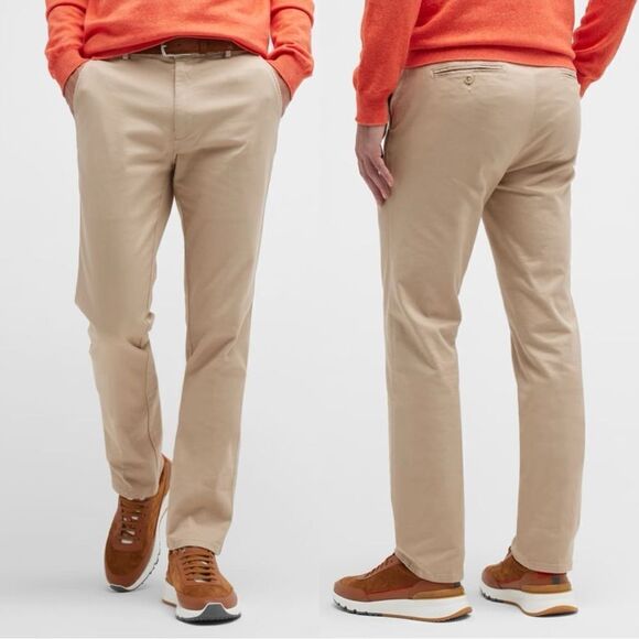 Peter Millar NWT Pilot Twill Flat Front Trousers Khaki Size 35 - Picture 2 of 10